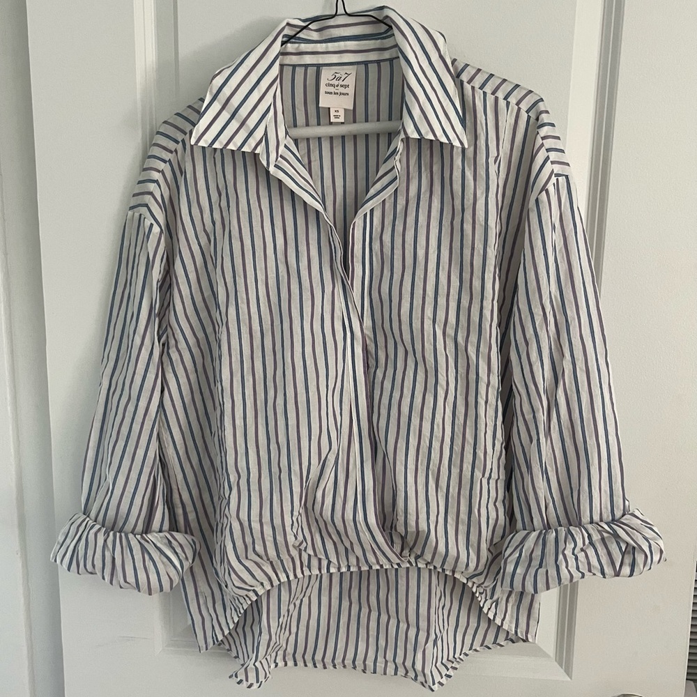 cinq a sept Striped Button-Front Shirt in White and Navy